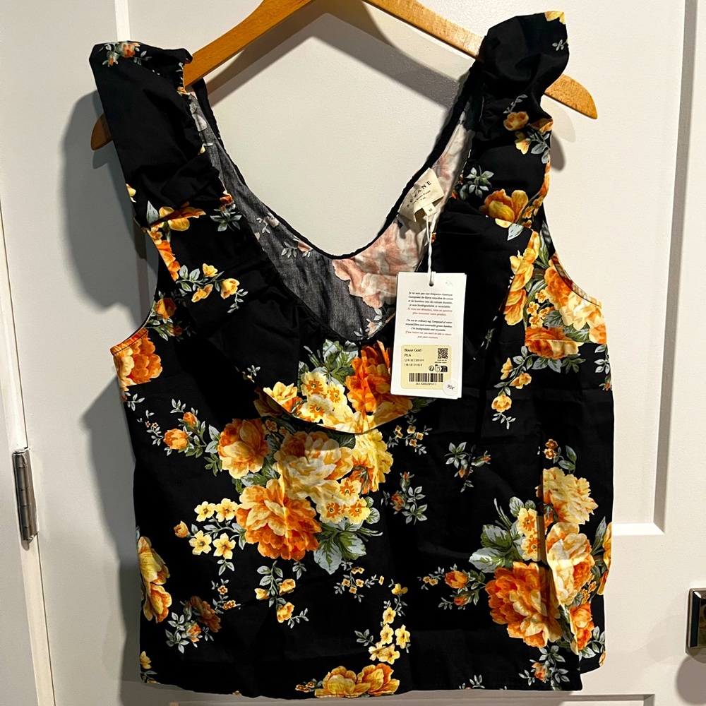 Sezane gold pila blouse top floral